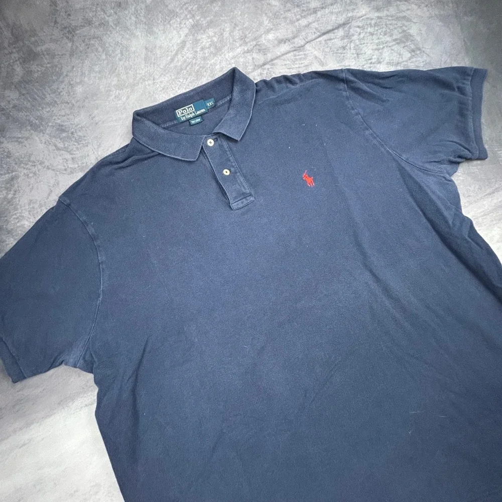 Polo Ralph Lauren Mens XXL Navy Blue‎ Short Sleeve Polo Shirt Vintage 90s Y2K
